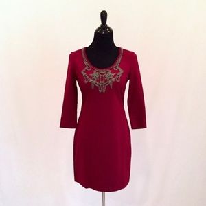A/X Armani Exchange Burgundy Beaded Sheath Dress